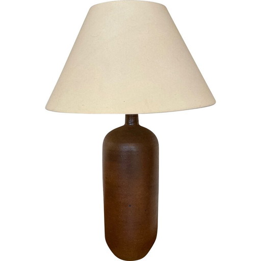 Vintage enamelled stoneware and beige fabric lamp by Pierre Digan