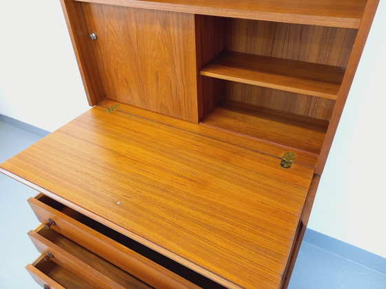 Image 1 of Meuble Bibliothèque Secrétaire de Rangement avec Commode Vintage en Teck des Années 60 70