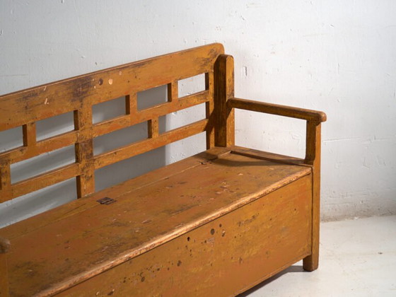 Antique painted storage bench in pine wood – Central Europe, circa 1920 – Benches (photo 17 of 40)