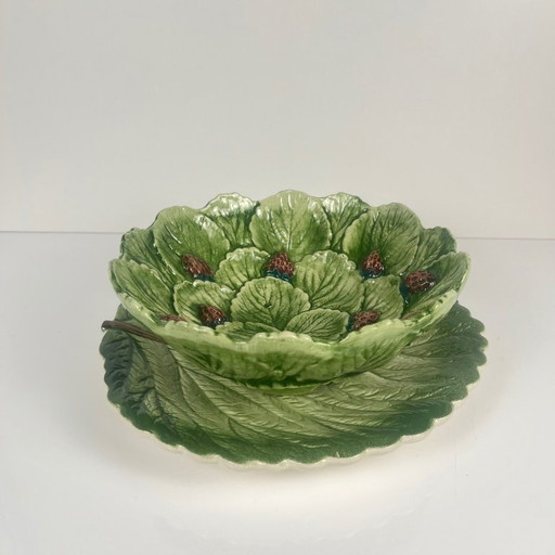 Ciotola/scolapiatti in ceramica a forma di foglia e fragola