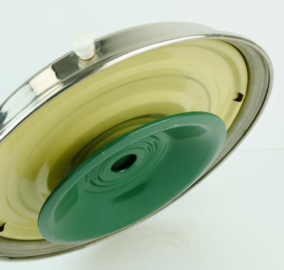 Image 1 of 1930s Rotatable Cake Platter Glass Chrome Cake Plate Floral Decor