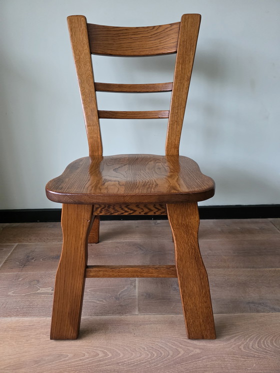 Image 1 of Massief eiken brutalist stoelen – set van 4