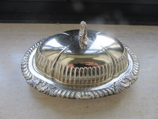 Serving Dish Signed Made in Japan, Sterling Silver Overlay, Vintage