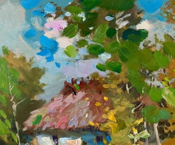 Image 1 of Original Oil Painting Summer Village Landscape Memories near the house