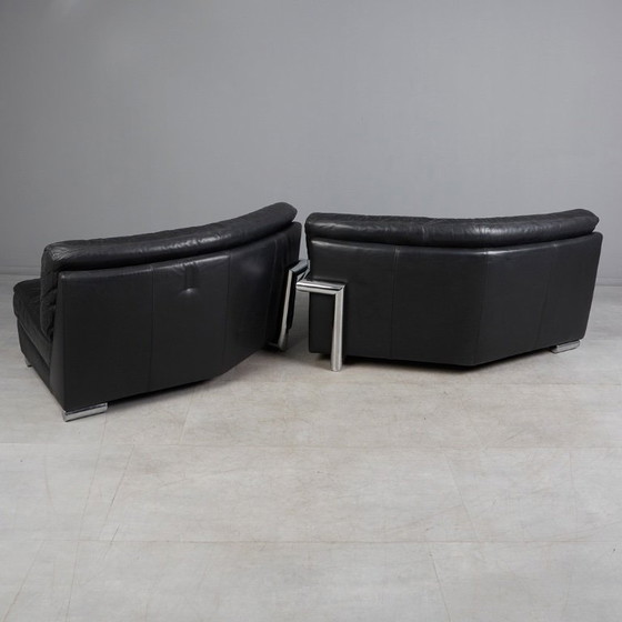Image 1 of Artanova – Modulares Ecksofa „Medea“ (2 Module) – Schwarzes Leder – 1990er Jahre – Schweizer Lounge-Stil