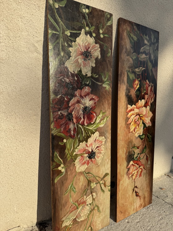 Image 1 of Antike Blumenmalereien auf Holztafeln