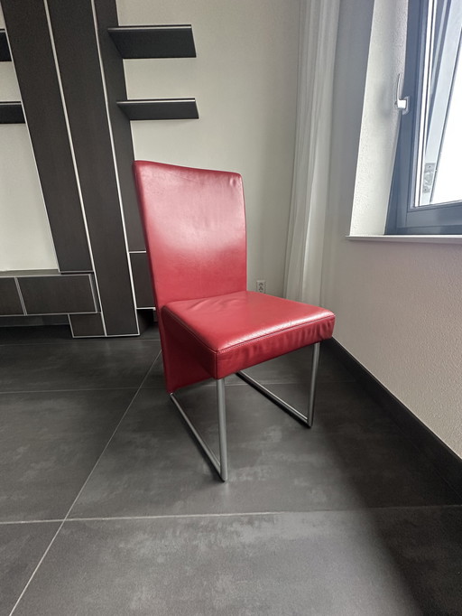 6x Rolf Benz eetkamerstoelen rood 7400 echt leer