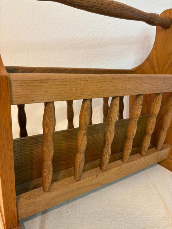 Image 1 of Vintage wooden newspaper rack 47x23x44 cm, turned rungs, carrying handle