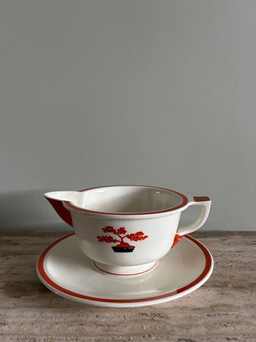 Jean Luce dinnerware set – red bonsai motif - Art Deco