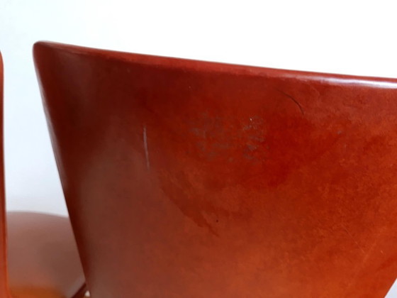 Image 1 of 2x vintage faux leather chairs with compass legs