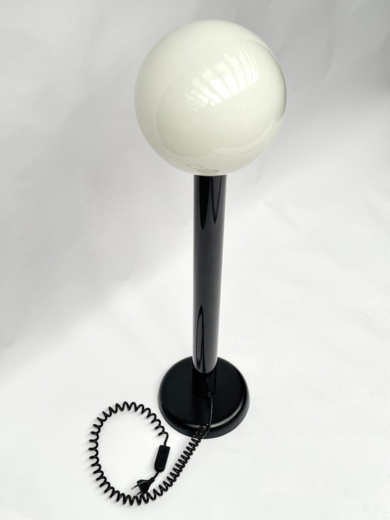 Image 1 of Black Woja Holland Space Age Floor Lamp with Opaline Globe – 1970s 80s Vintage