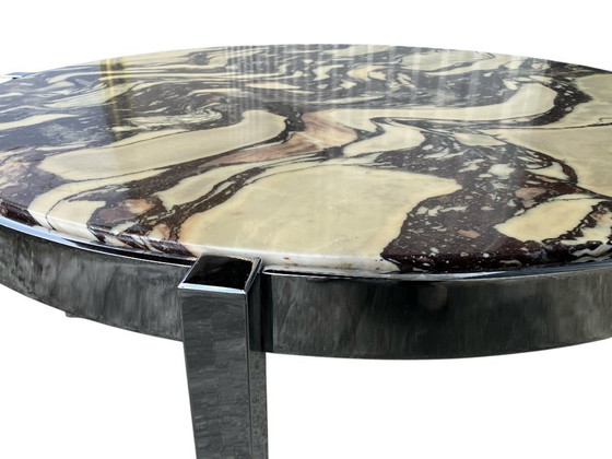 Image 1 of Round Italian coffee table from the 1970s – Breccia marble & chrome
