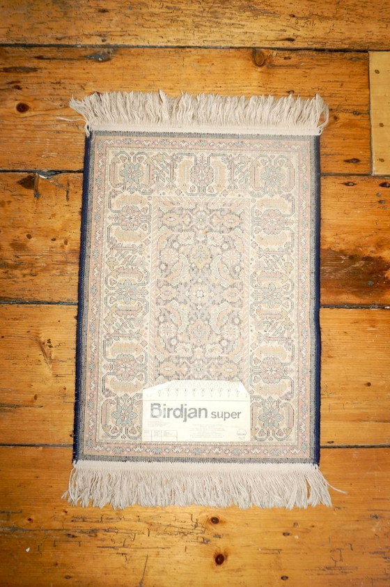 Image 1 of Vintage wollen vloerkleed * blauw veelkleurig klein tapijt * bloemen oosterse stijl * entree vloerkleed