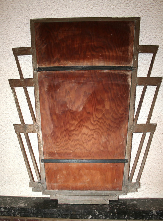 Image 1 of Metal Art Deco mirror (forged/ trapezoidal shape)