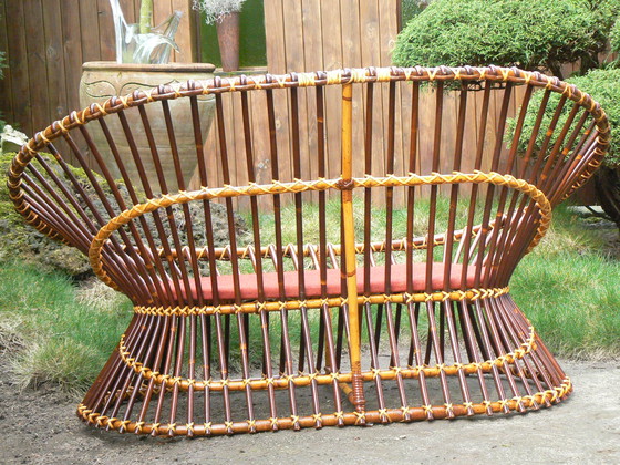 Image 1 of Rare canapé deux places vintage en rotin Rohé