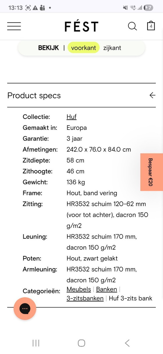 Image 1 of Divano Huf Fest a 3 posti NUOVO nella confezione