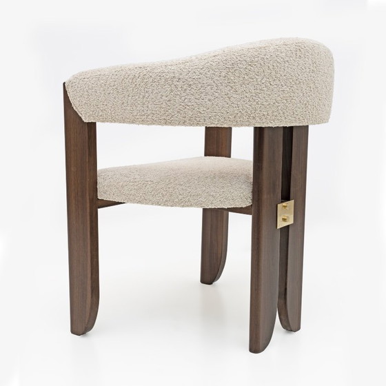 Image 1 of Eight Mid-century Modern Italian Bouclè and Walnut Dining Chairs, 1970s