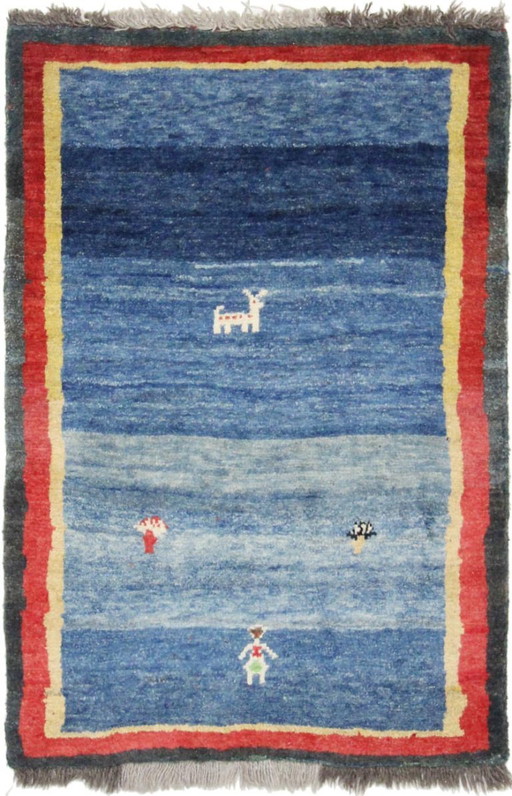 Alfombra oriental persa original Gabbeh Ghashghai, 122 cm x 82 cm, color natural antiguo