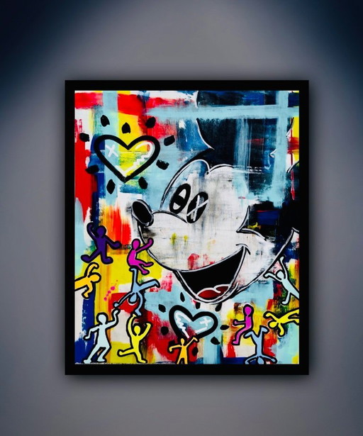 Mickey Invasion Keith. Peint à la main sur toile, unique (édition 1/1) et signé. Avec COA.