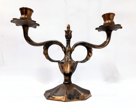 Image 1 of Vintage bronze double candle holder