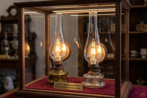 Een paar vintage DITMAR-lampen – antieke elektrische olielampen met spiegel.