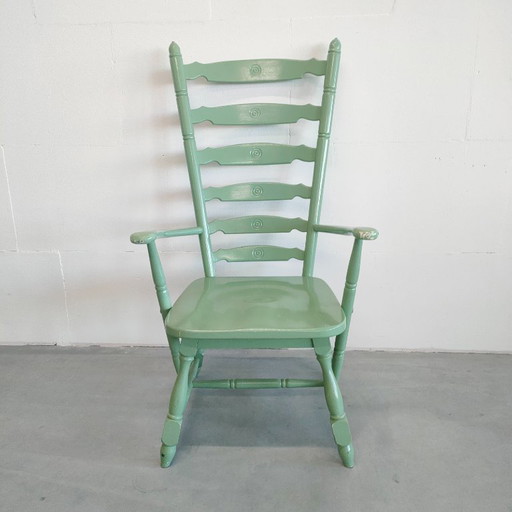 Silla de chimenea tipo escalera vintage de los años 50/60 (pintada de verde)