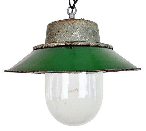 Green Enamel and Cast Iron Industrial Pendant Light, 1960s