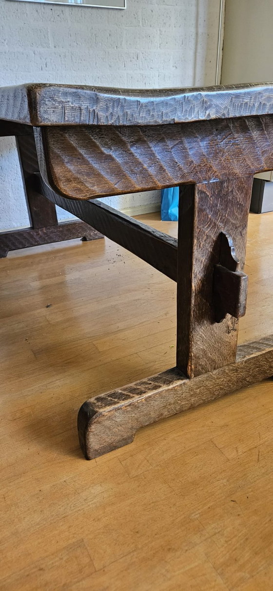 Vroeg Brutalistische Franse Kloostertafel (Trestle Table) – Eettafels, Wood (photo 4 of 5)