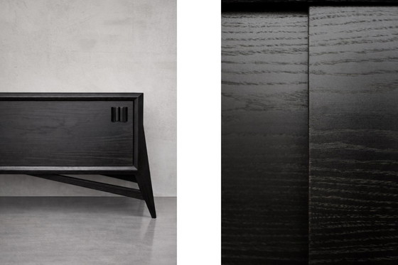 Image 1 of Vintage Mid-Century Scandinavian Modern Dark Oak Sideboard with Wooden Handles, 1960s