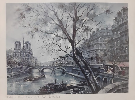 Image 1 of Vintage framed art print Notre-Dame de Paris