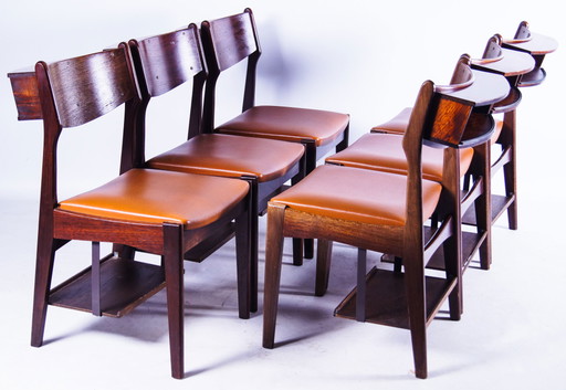 6x Vintage teak & palissander design privé schoolstoelen