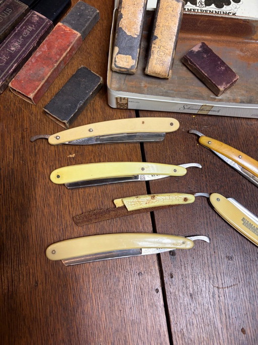 Lot de rasoirs anciens ouverts (6x) comprenant Bismarck Solingen et Talma-Luxe