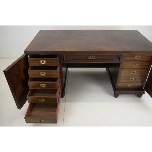 Vintage freestanding desk in wood and brass, 1920s