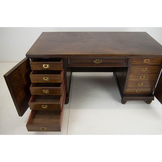 Image 1 of Vintage freestanding desk in wood and brass, 1920s