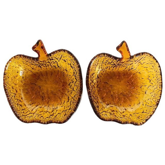 Image 1 of Set glazen appelschaaltjes amber vintage 1970's