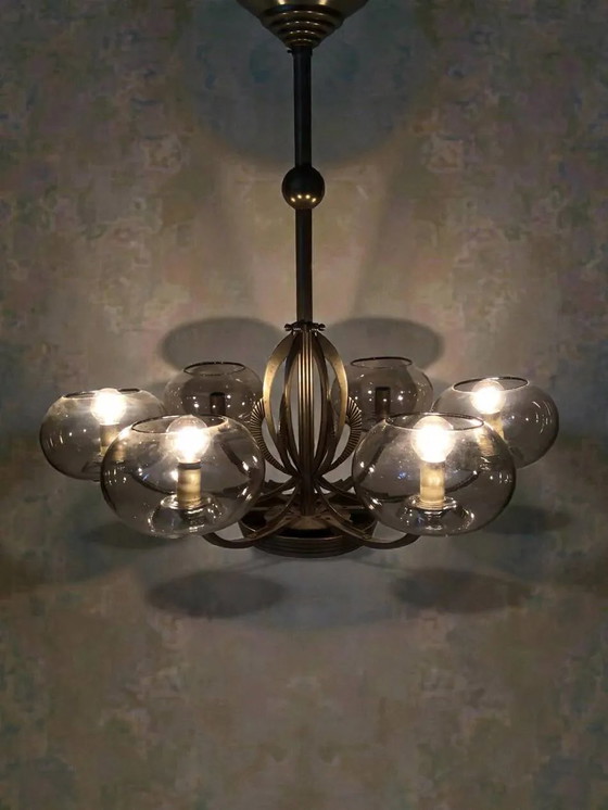 Art Deco Chandelier – Pendant lamps, Metal, Glass (photo 11 of 17)