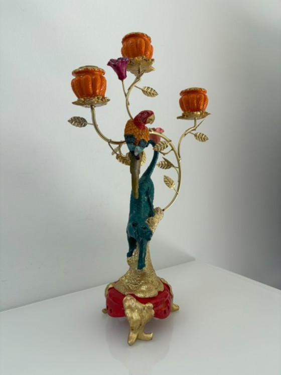 Candelabro ecléctico con tigre y loro – Portavelas, Plastic, Metal (photo 3 of 15)