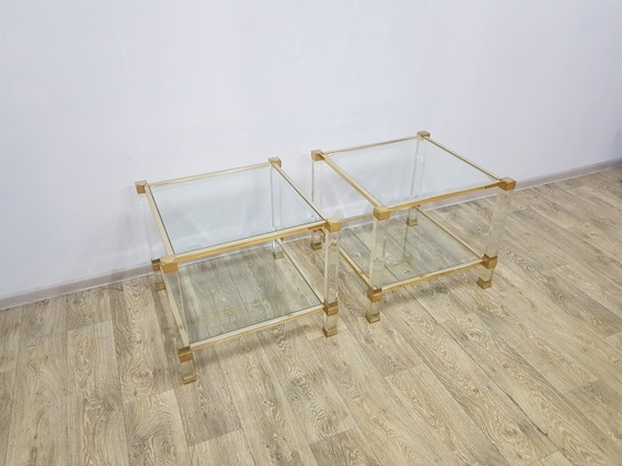 Hollywood Regency Tafels in glas van P. Vandel, Parijs, jaren 70, set van 2 – Pierre Vandel, Metal (photo 5 of 16)