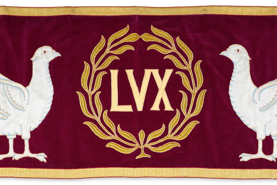 Image 1 of Raro set di 2 antichi stendardi religiosi o tovaglie d'altare, Belgio, anni 1900