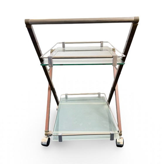 Bar cart with glass shelves and metal frame, Peter Ghyczy, Transparent, Vintage (photo 10 of 15)