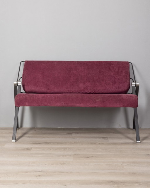 Vintage jaren 70 bordeauxrode stoffen bank Formanova ontwerp