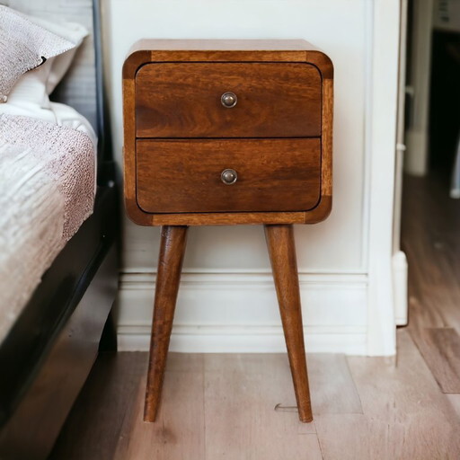 Mini Nachtkastje in Mangohout Met Kastanjehouten Look – Artisan, Wood