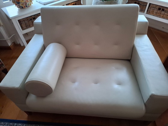 Set divano e poltrona/loveseat in pelle Leolux, crema, Zona salotto, Legno, Modern (foto 3 di 8)