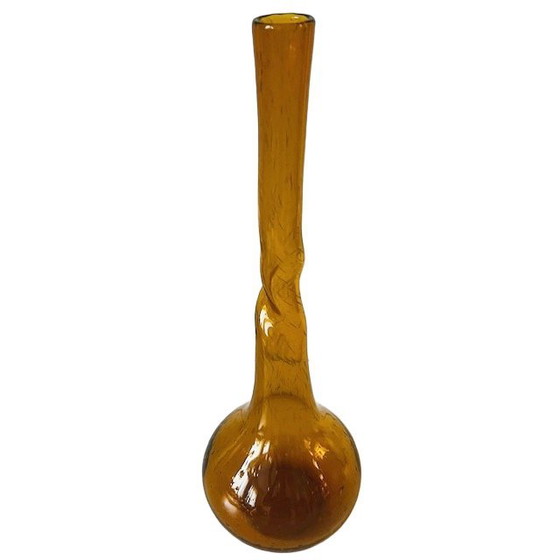 Image 1 of Vintage tall hand-blown glass twisted vase amber Murano 1970s