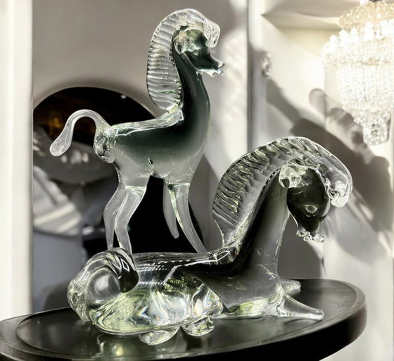 Image 1 of Murano - Elegante pareja de caballos en cristal de Murano de los años 50
