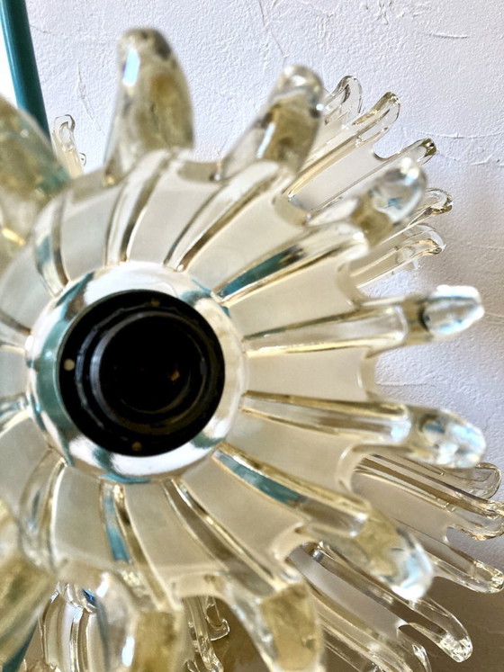 Image 1 of Large 9-light chandelier in molded glass and turquoise metal, Leclaire & Schäfer – 1960s