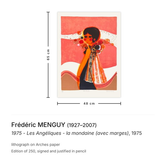 Frédéric Menguy Signed Lithograph 1975 - Les Angéliques - La Mondaine (Avec Marg (photo 3 of 5)
