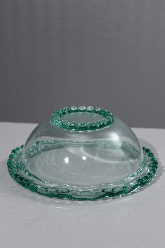 Image 1 of Coupe à fruits ou saladier cristal rebord perlé Pierre d'Avesn France 1940s