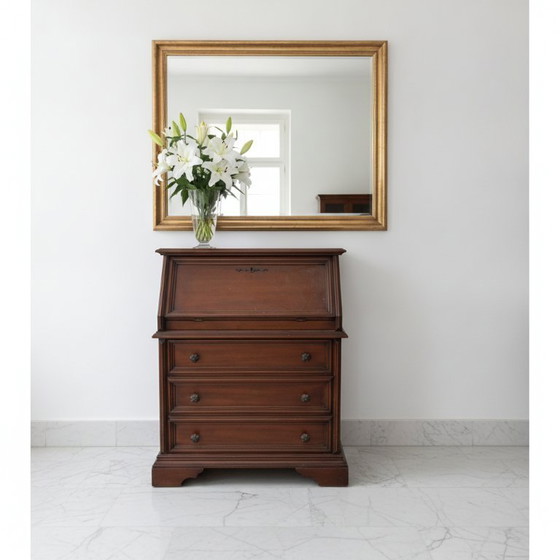 Scrivania segretaria vintage in rovere con un classico piano ribaltabile per scrivere – Scrivanie, Metal, Wood (photo 4 of 5)