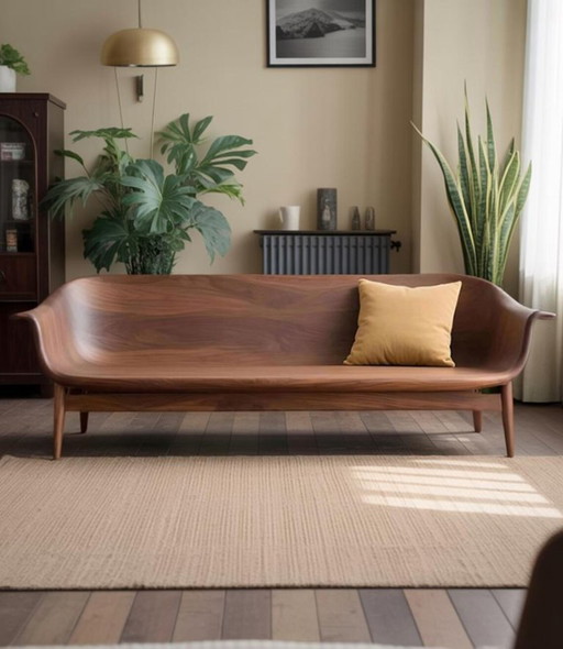 Sofá de nogal estilo Zen Sofá moderno minimalista de madera maciza, sofá recto de nogal negro o fresno hecho a mano para salón y